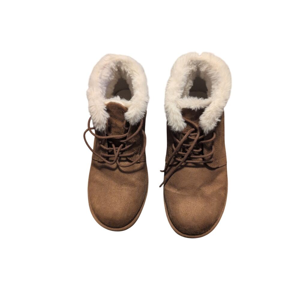 Makalu Kora Brown Faux Suede Faux Fur Ankle Boots Size 10 Winter Cozy Comfort - Picture 2 of 7